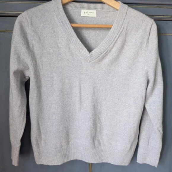 Paloma Merino Wool Sweater Light Heather Grey V-neck 3/4 Sleeve SP - Picture 1 of 6
